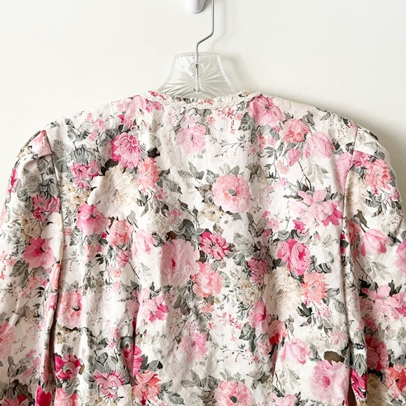 Vintage 80s Floral Pearl Trim Puff Sleeve Blazer  Size 8 - Picture 10 of 13